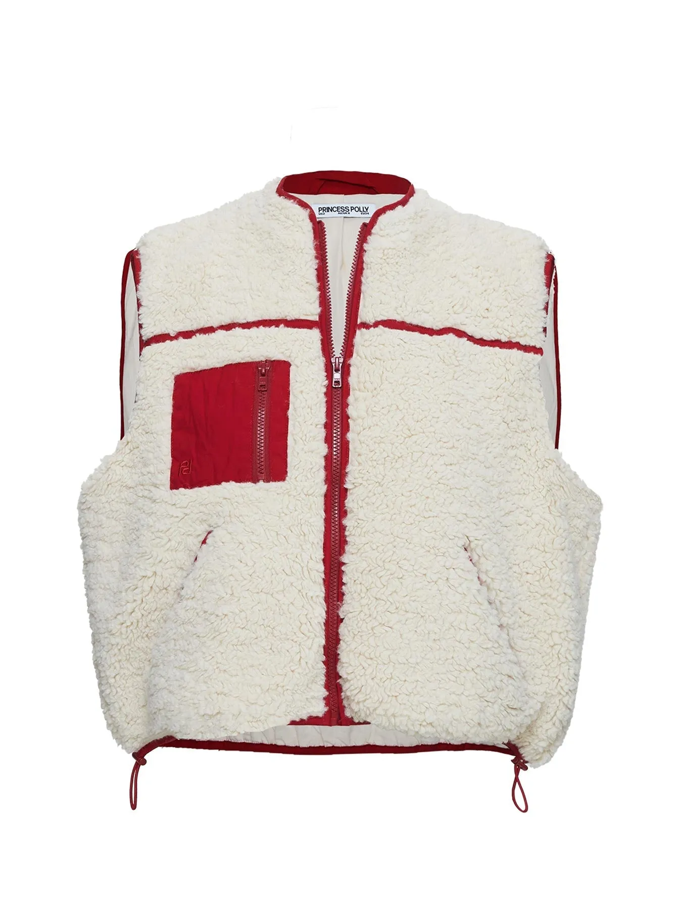 Fashionkova Senna Sherling Vest Jacket Cream / Red