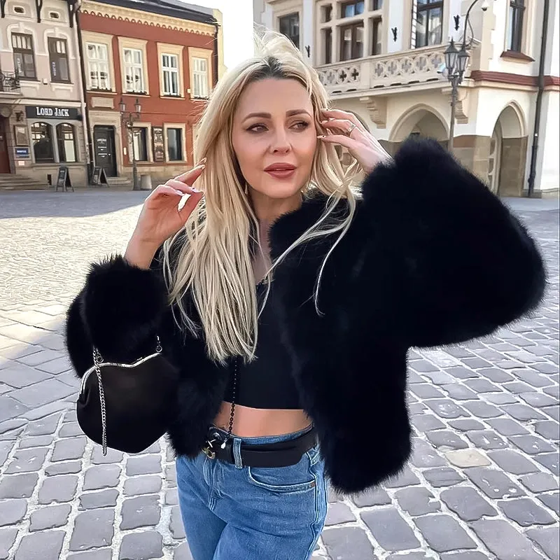 Faux Fur Jacket V Collar - Iconic Street Fashion