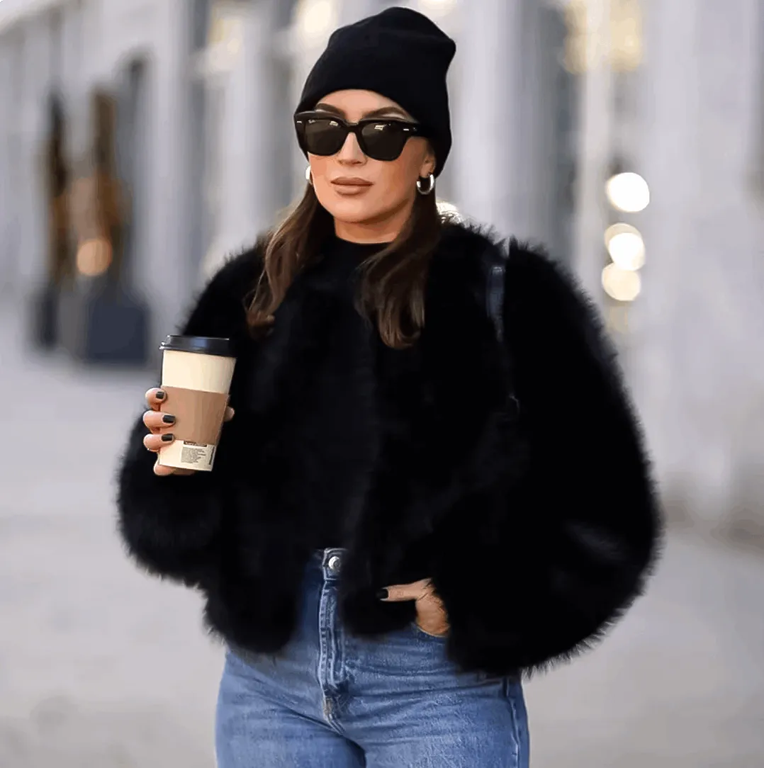 Faux Fur Jacket V Collar - Iconic Street Fashion