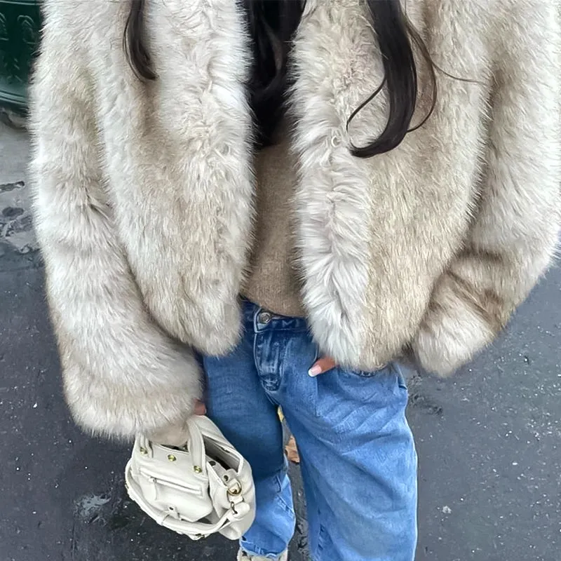 Faux Fur Jacket V Collar - Iconic Street Fashion