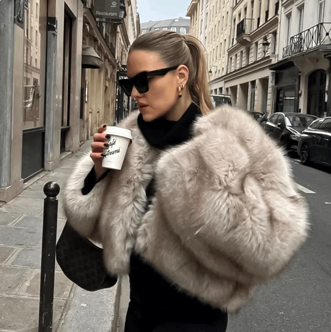 Faux Fur Jacket V Collar - Iconic Street Fashion