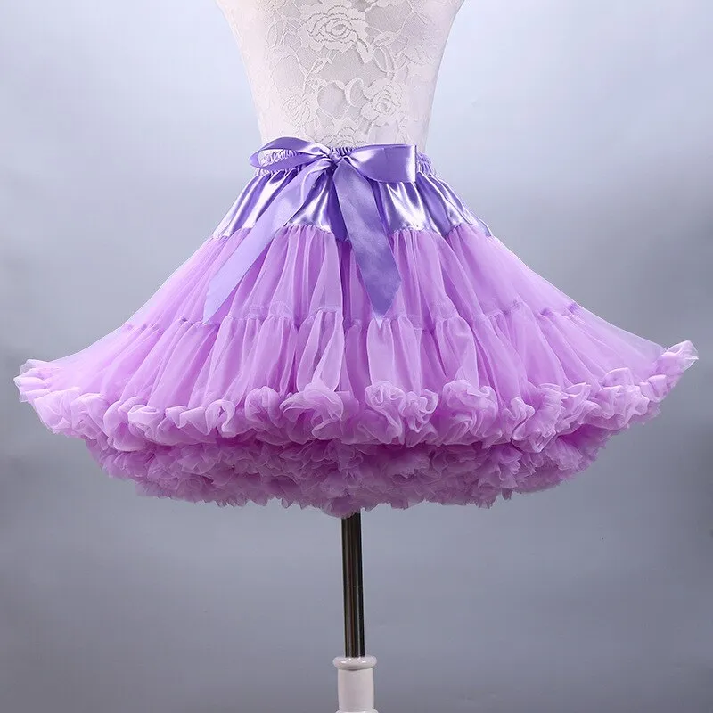 Fluffy Women's Tutu Skirt Adult Tulle Short Petticoat with Ruffles