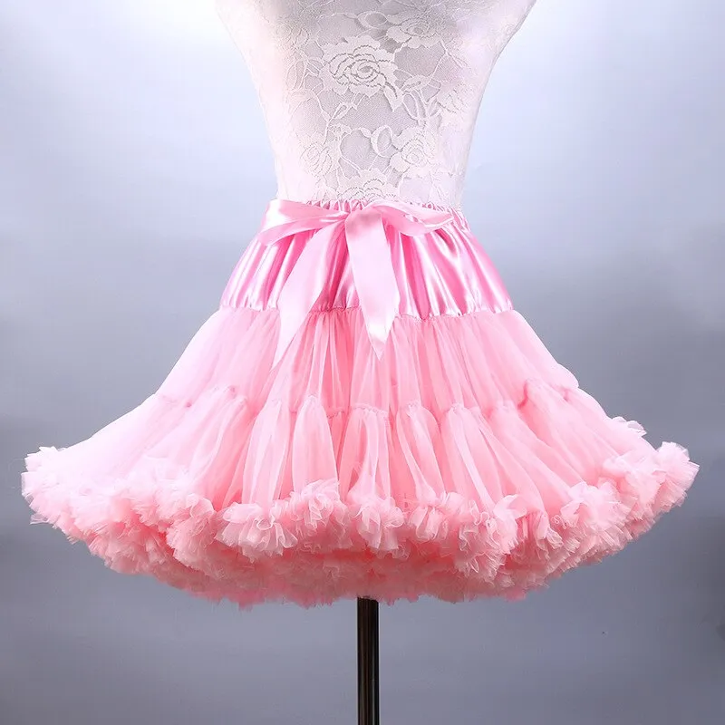 Fluffy Women's Tutu Skirt Adult Tulle Short Petticoat with Ruffles