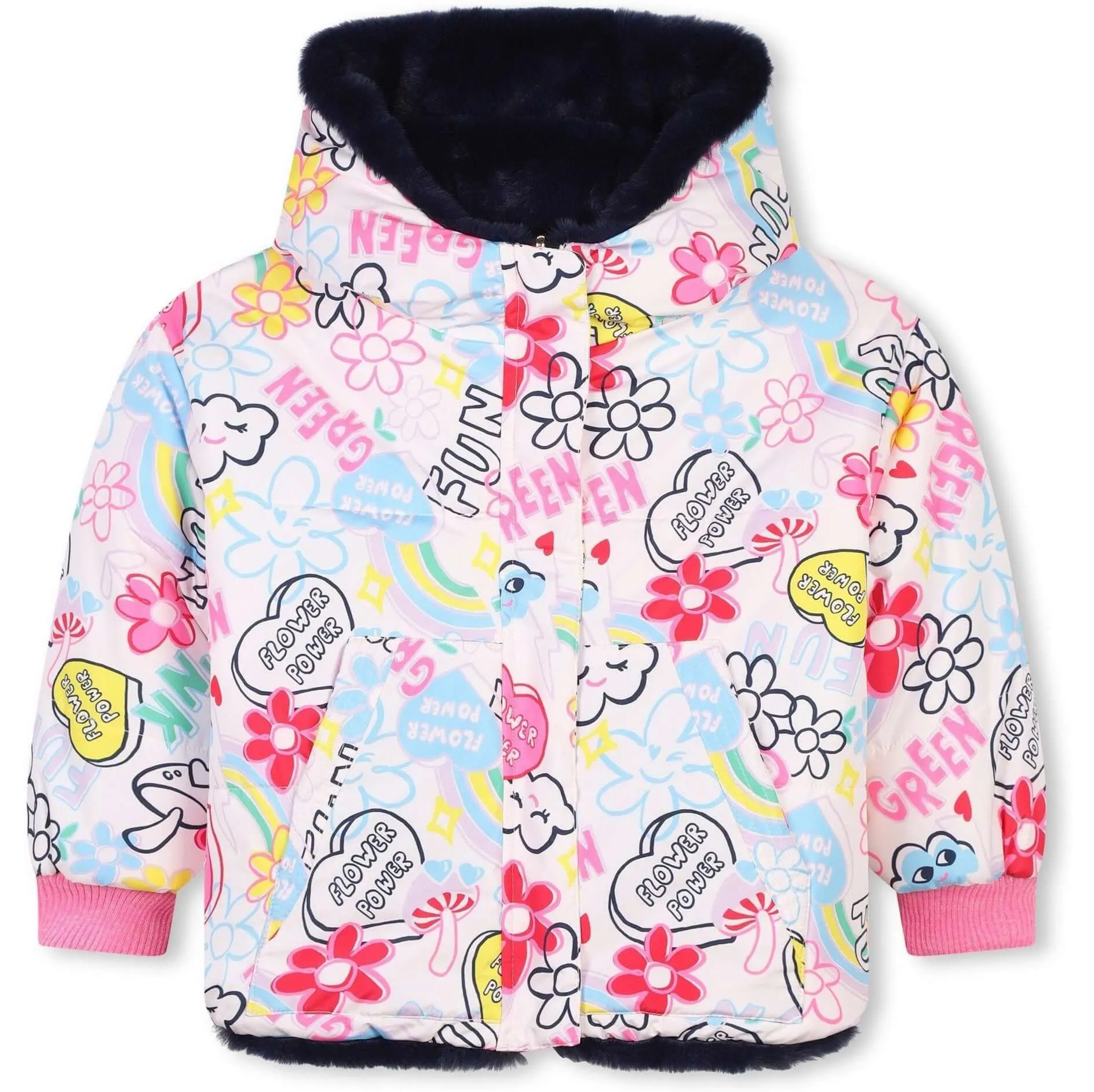 Girls Graffiti Reversible Puffer Coat