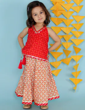 Girl's Red Color Fusion Wear Top With Long Skirt Set - KID1 Girls