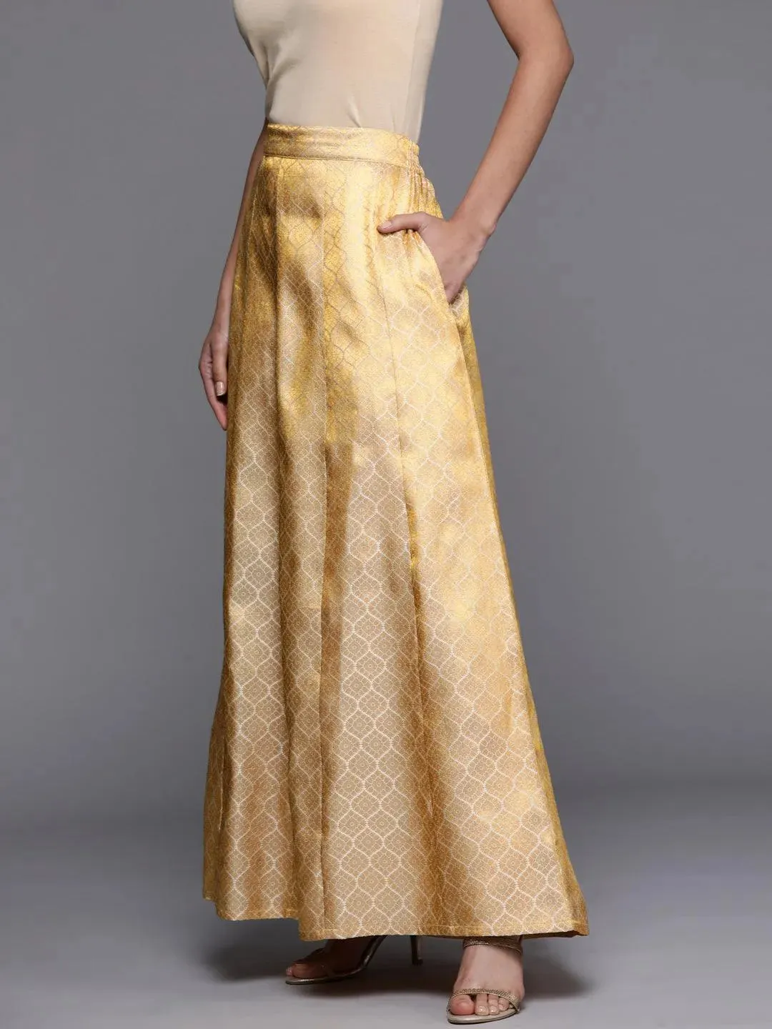 Gold Self Design Brocade Skirt