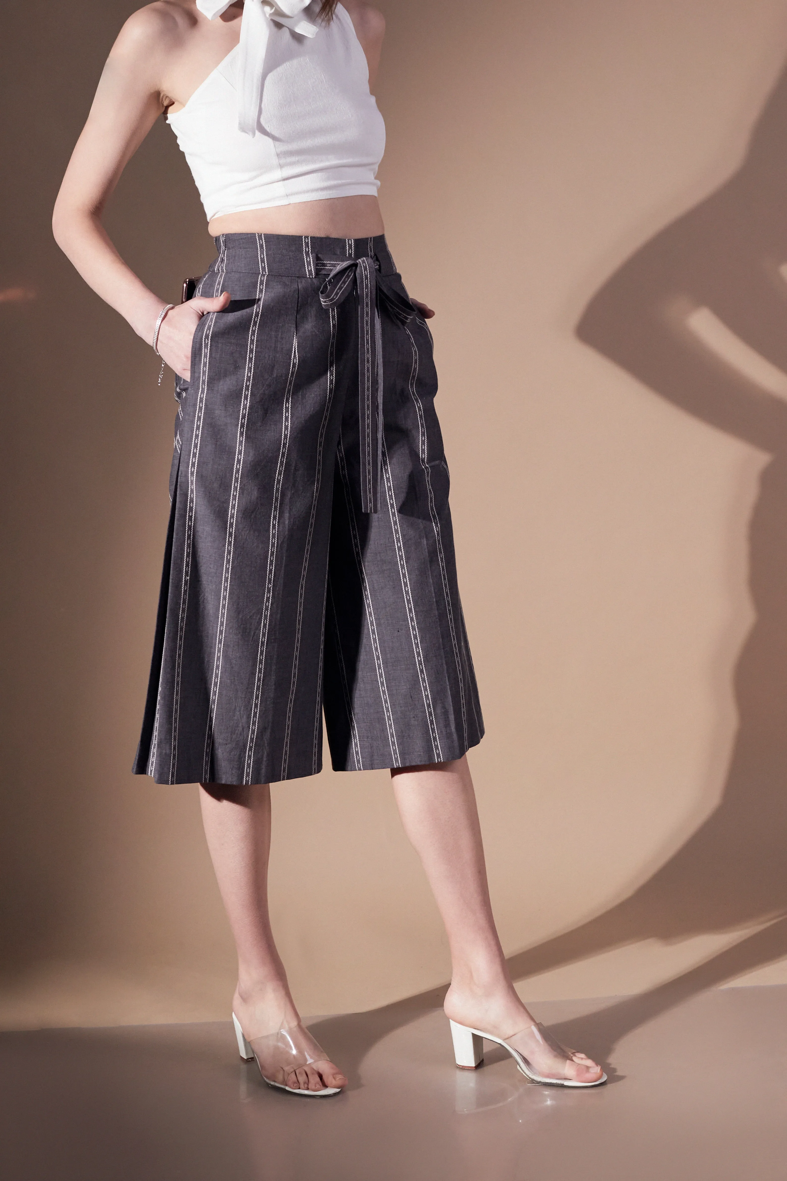 Grey Comfortable Women's Formal Wear Culottes