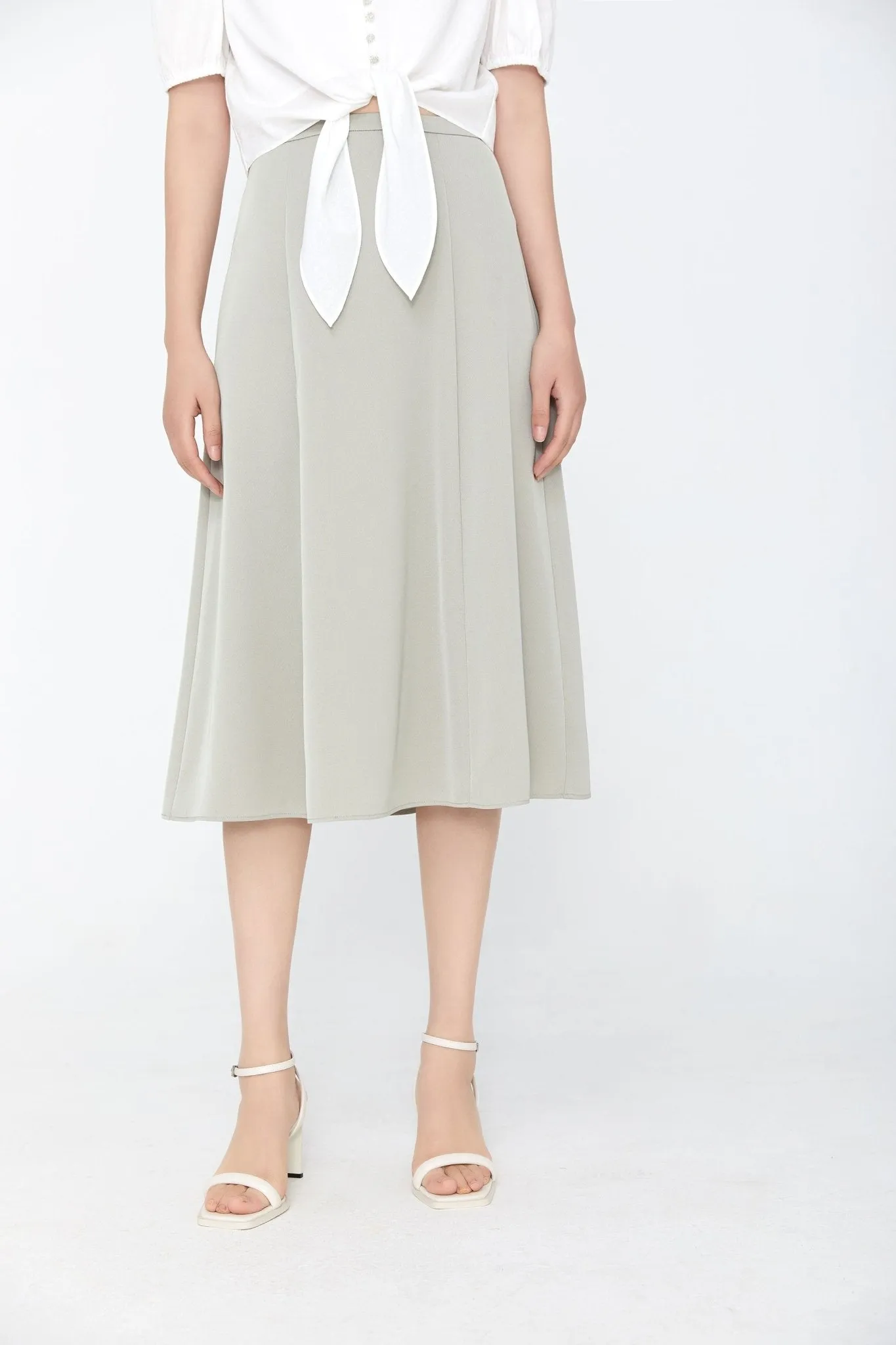 Grey Green High Waist Smooth Midi Skirt Women Girls