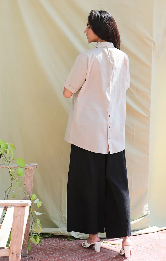 Handwoven Mul Shirt - Pale Grey / Fawn with Bamboo Tank top and culottes