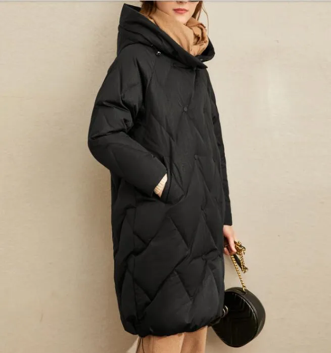 Hooded Side Pockets Puffer Women Coat Waterproof Winter Down Jacket 33221