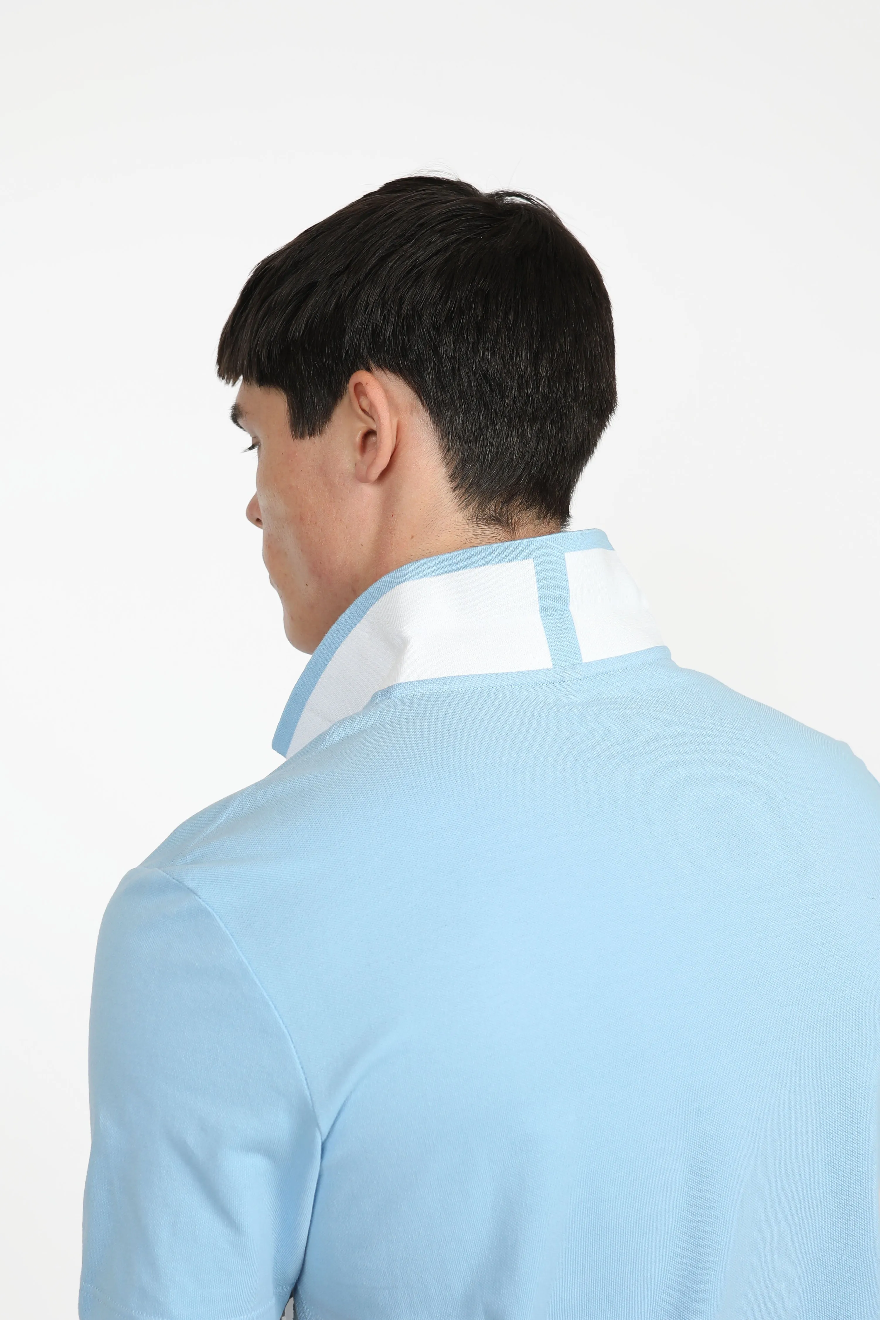 Ice Blue Button Pique Polo