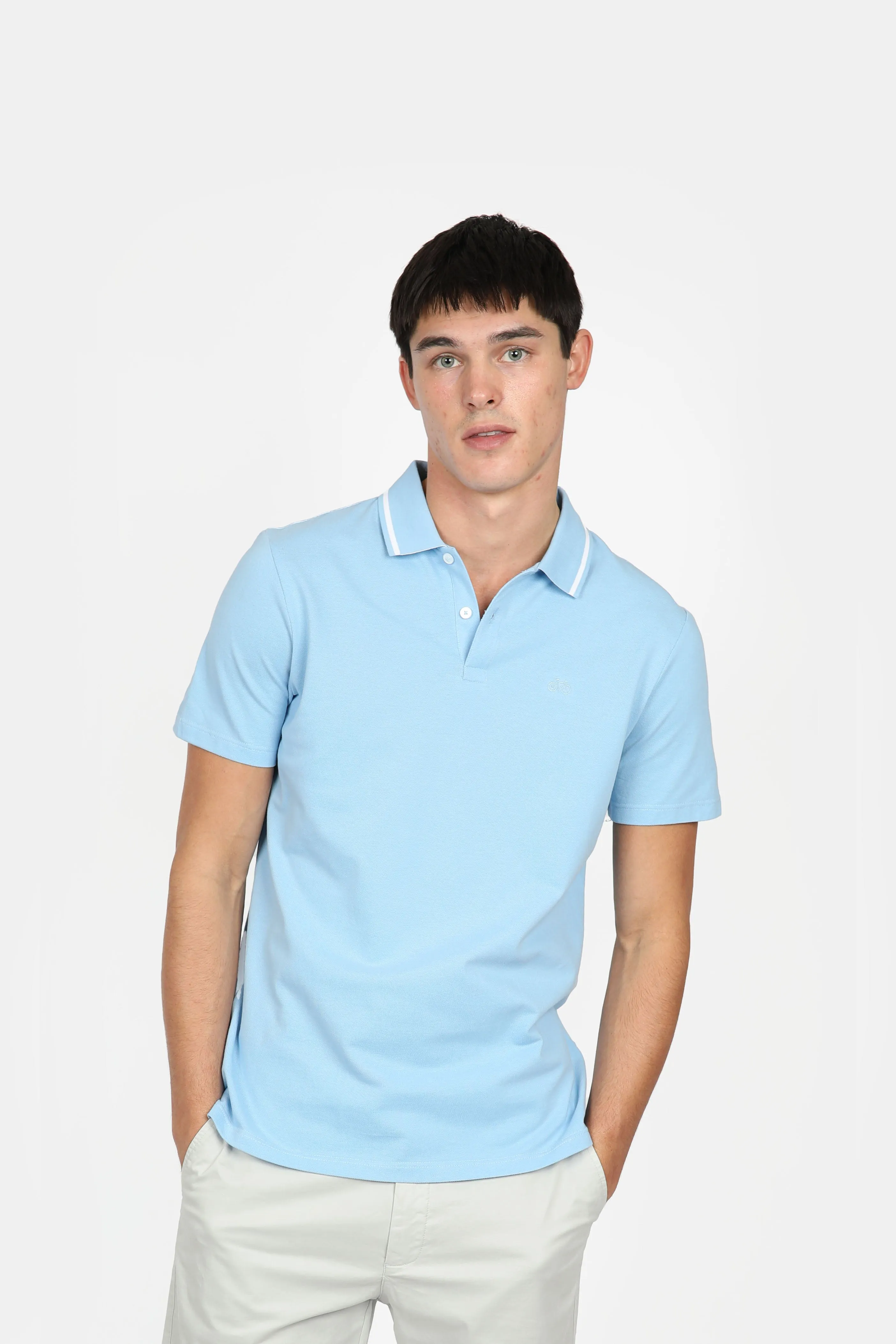 Ice Blue Button Pique Polo