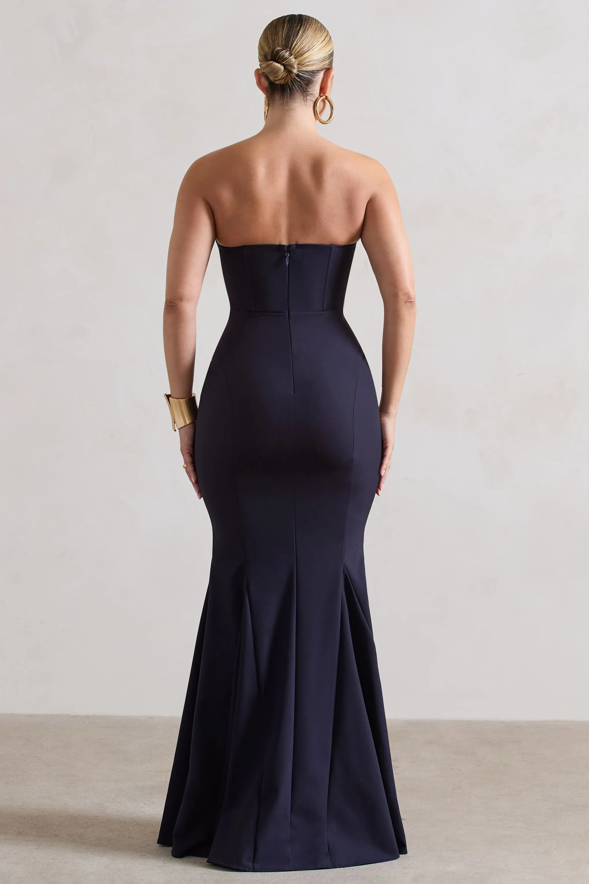 Idyllic | Navy Strapless Corset Style Fishtail Maxi Dress