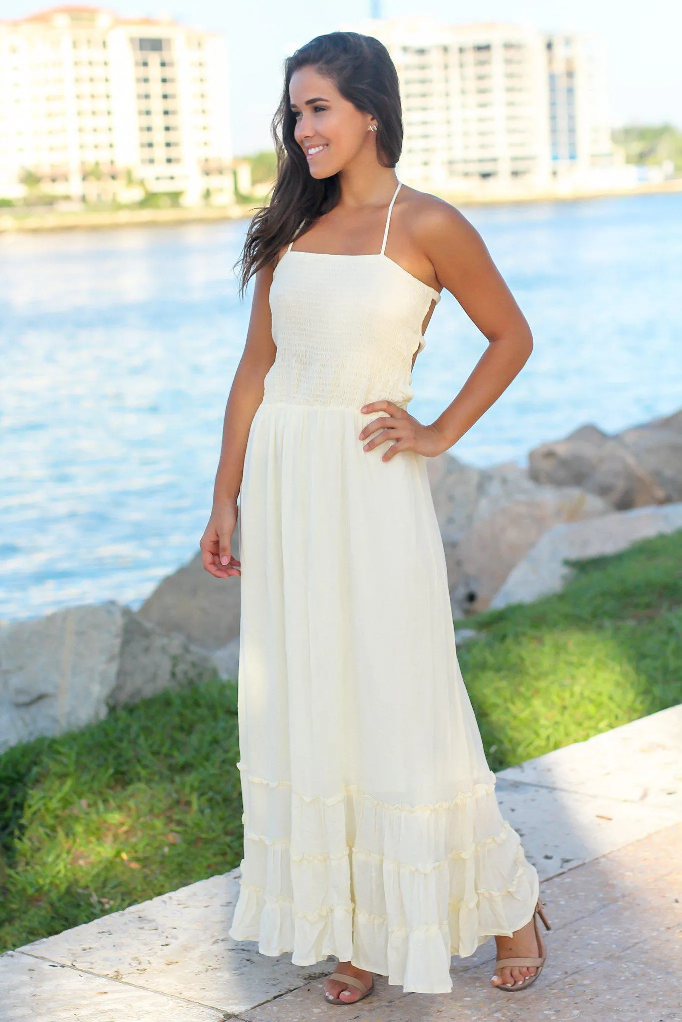 Ivory Maxi Dress with Strappy Back