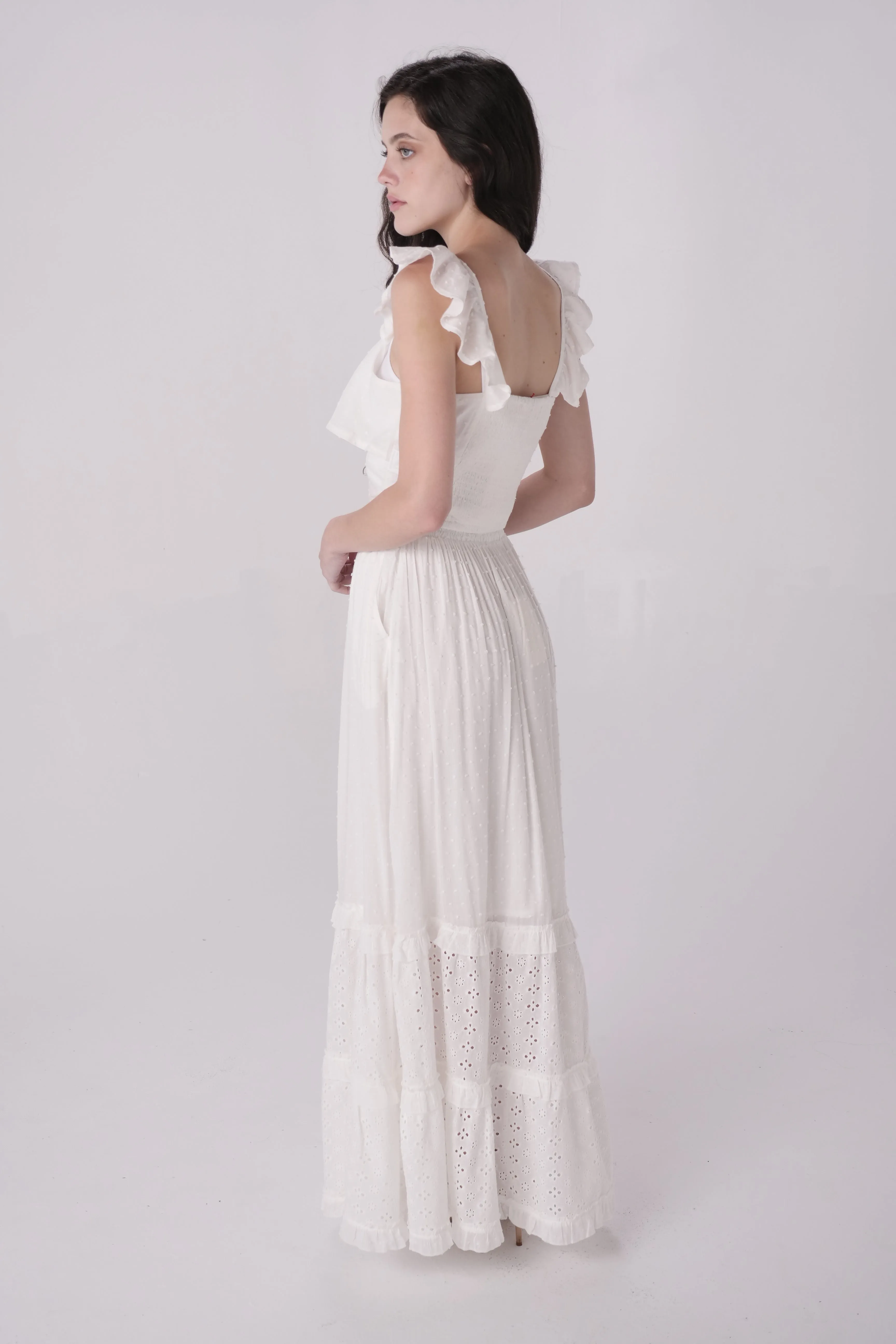 Ivory Tiered Eyelet Skirt