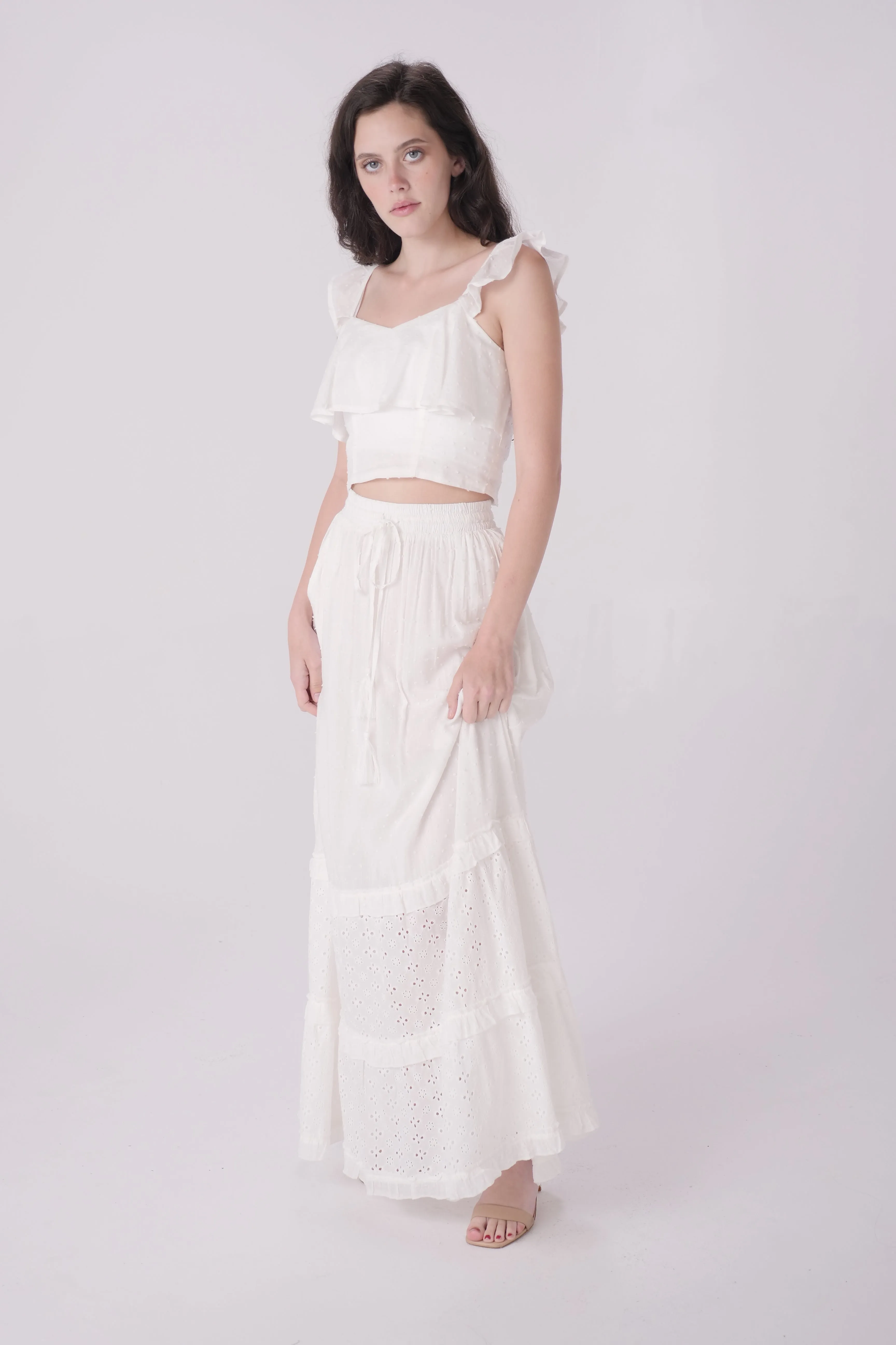 Ivory Tiered Eyelet Skirt