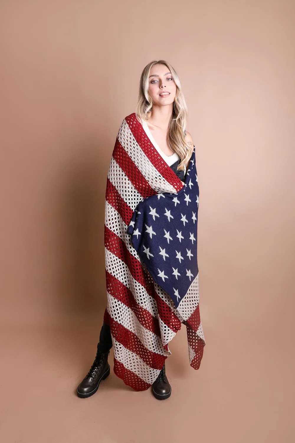 Knit American Flag Blanket Scarf