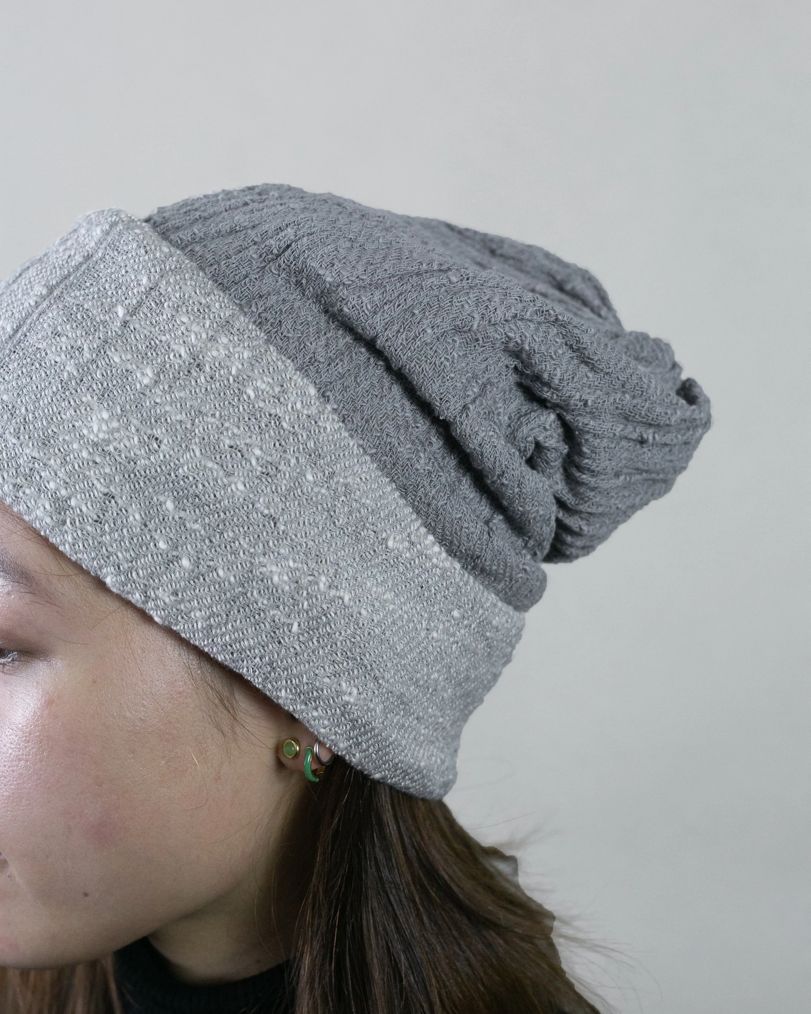 Kobo Oriza Knit Cap, Multi Functional, Cotton, Split Ash Grey and Light Grey, 9˝