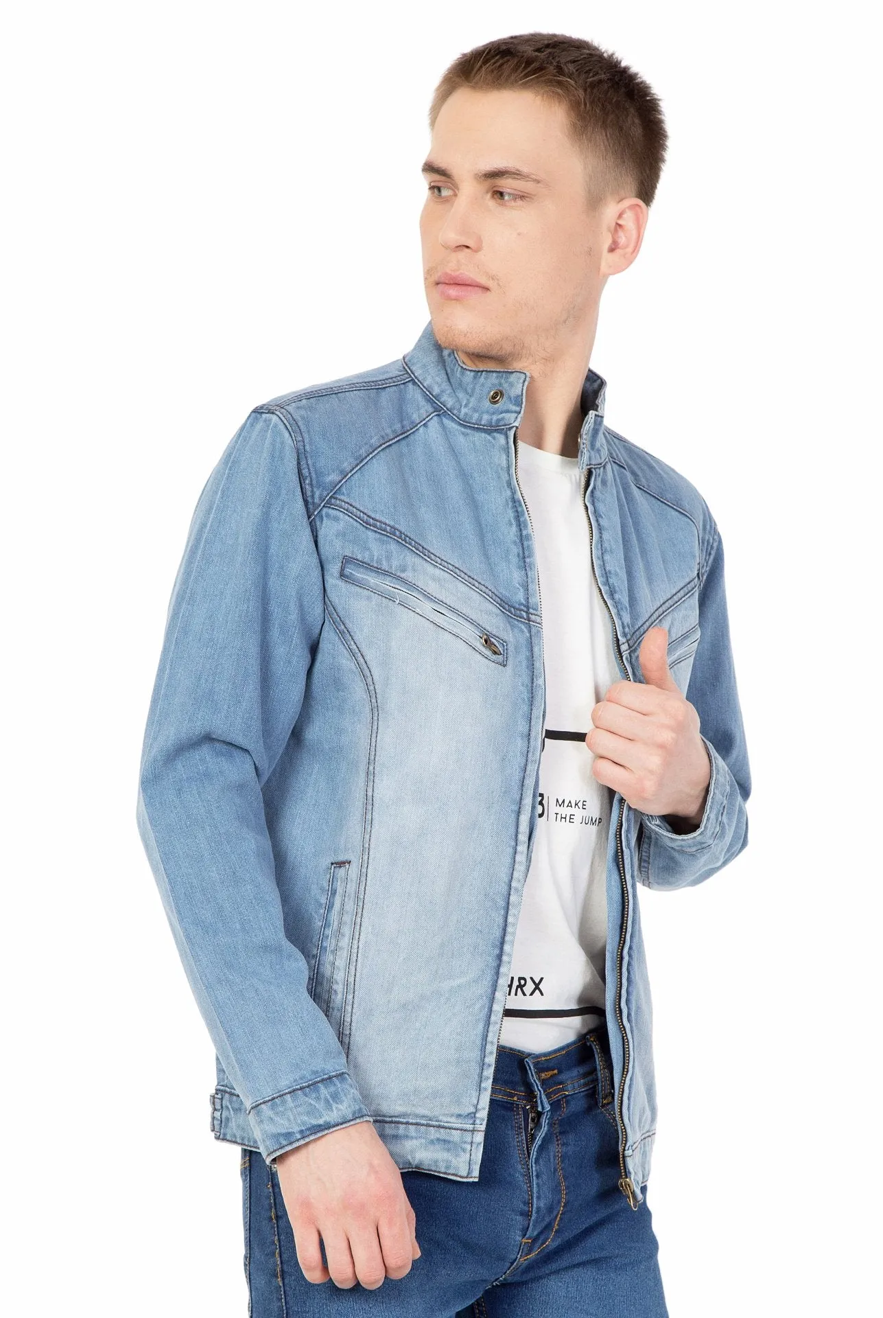 Krossstitch Full Sleeve Men's Denim blue Jacket with Zip Clouser