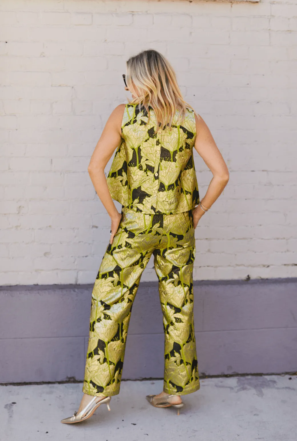 Le Culottes Full Length - Chartreuse and Black Brocade