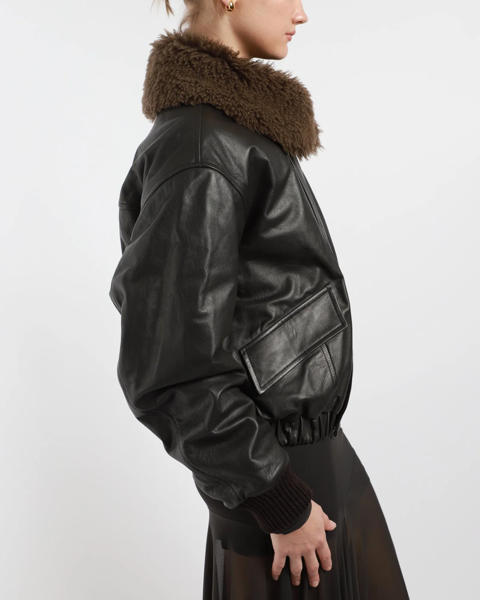 Leather Jacket With Shearling Collar