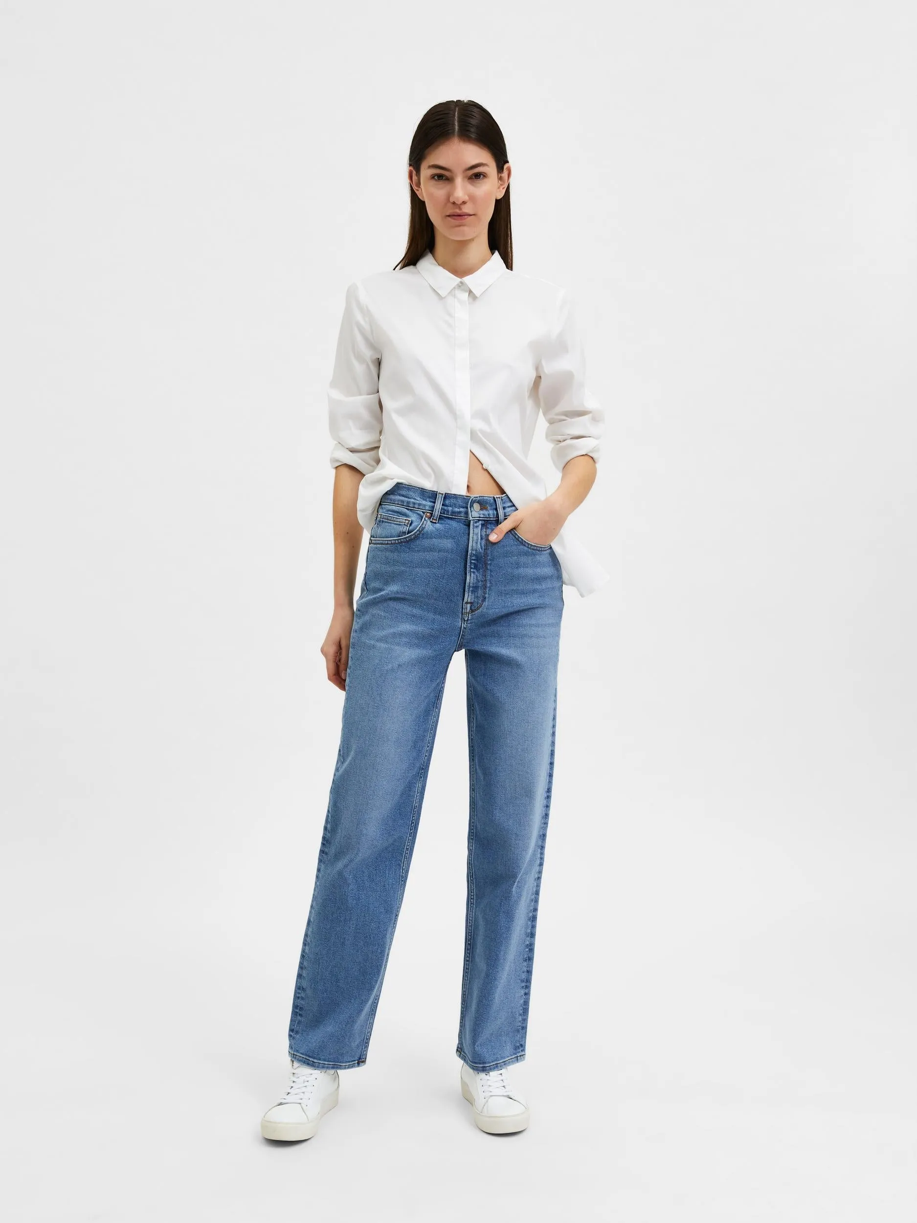 Marie High Waisted Straight Jeans - Mid Blue