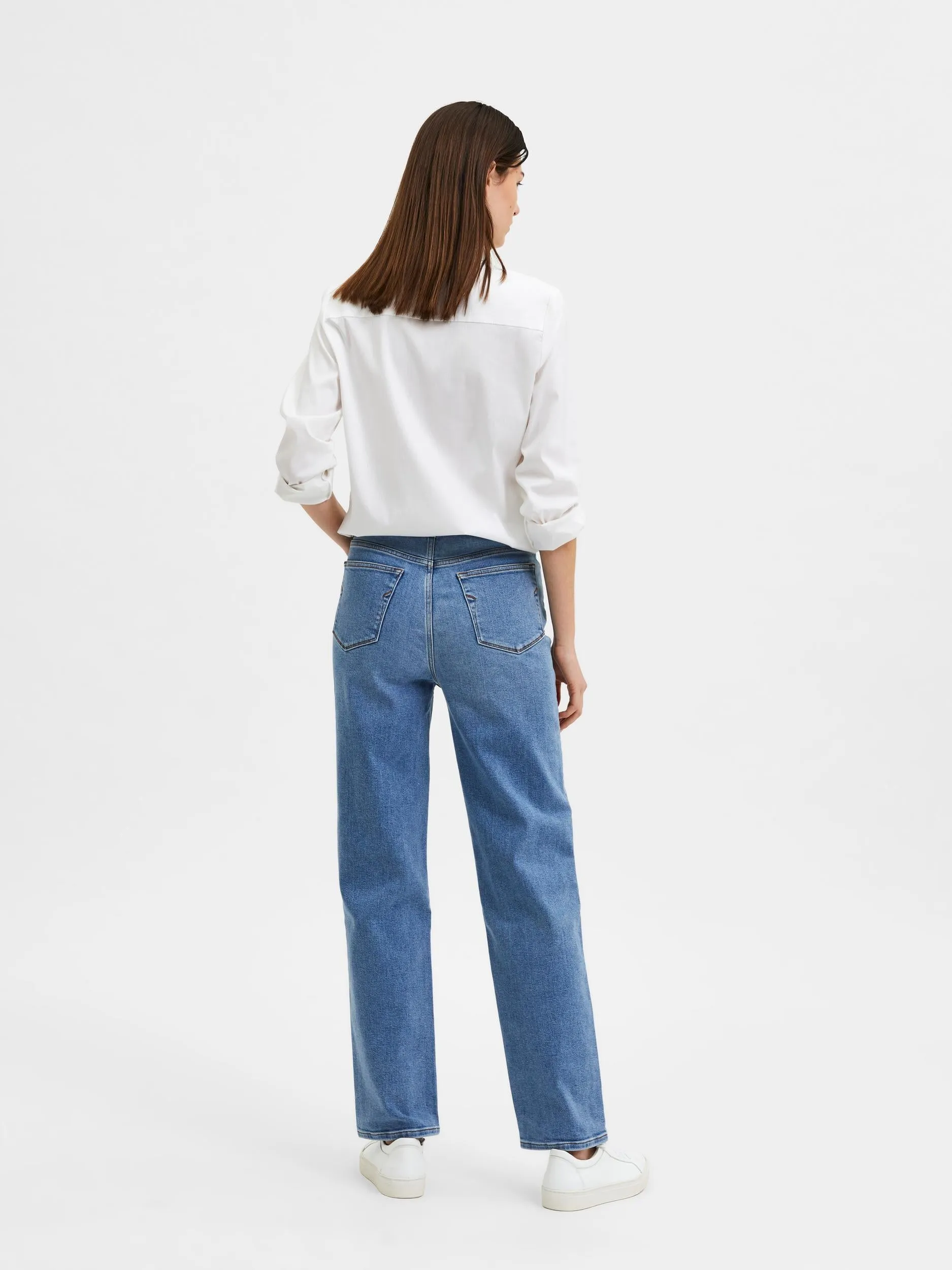 Marie High Waisted Straight Jeans - Mid Blue