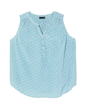 Marlie Sleeveless Gathered Yoke Shirt | Light Blue / White