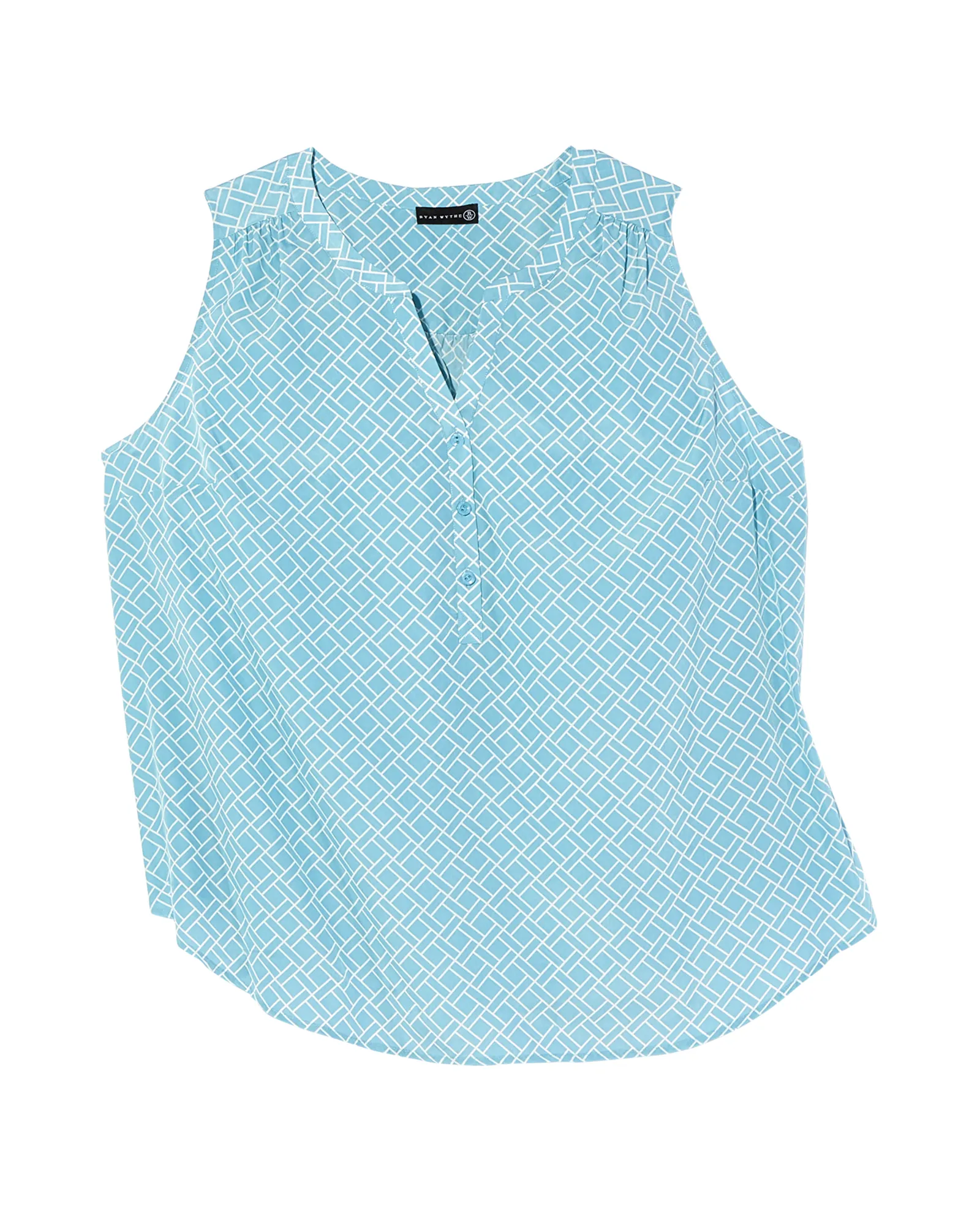 Marlie Sleeveless Gathered Yoke Shirt | Light Blue / White