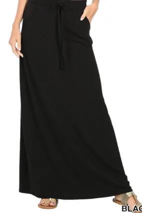 Maxi Skirt with Drawstring 2335 in Black