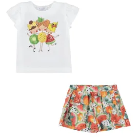 MAYORAL - Fruit Girls Top & Skort Set - White/Orange