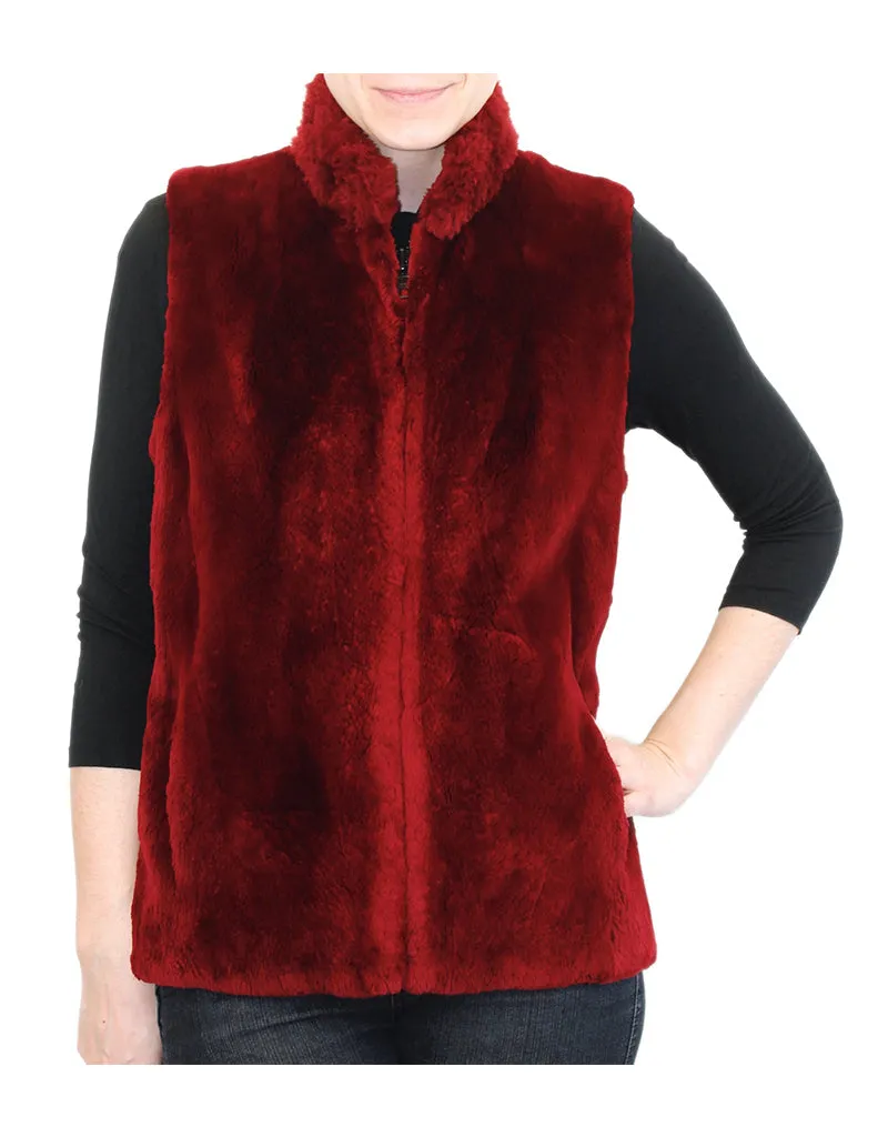 MEDIUM CONVERTIBLE RED SHEARED BEAVER FUR JACKET/VEST - REMOVABLE KNIT BEAVER SLEEVES!