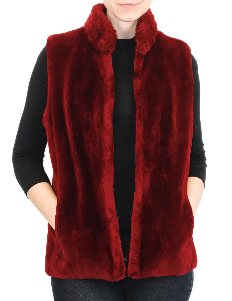 MEDIUM CONVERTIBLE RED SHEARED BEAVER FUR JACKET/VEST - REMOVABLE KNIT BEAVER SLEEVES!