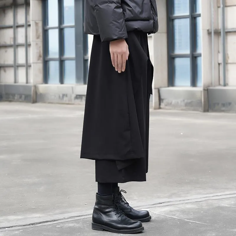 Men Japanese Dark Casual Loose Wide-leg Cropped Culottes