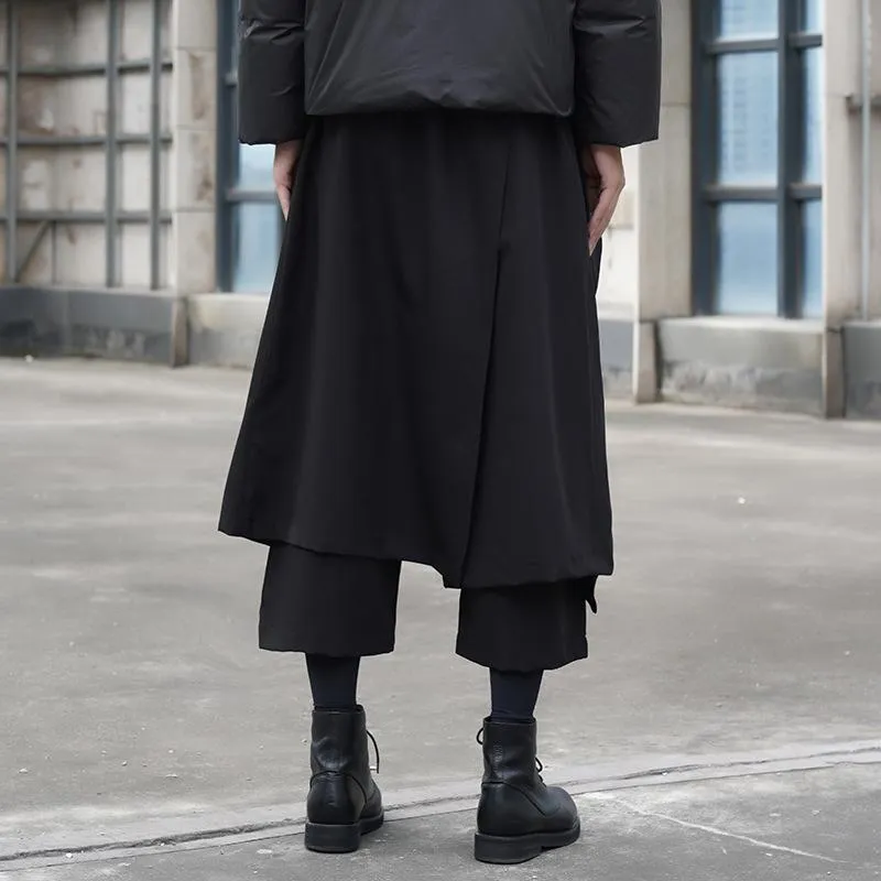 Men Japanese Dark Casual Loose Wide-leg Cropped Culottes