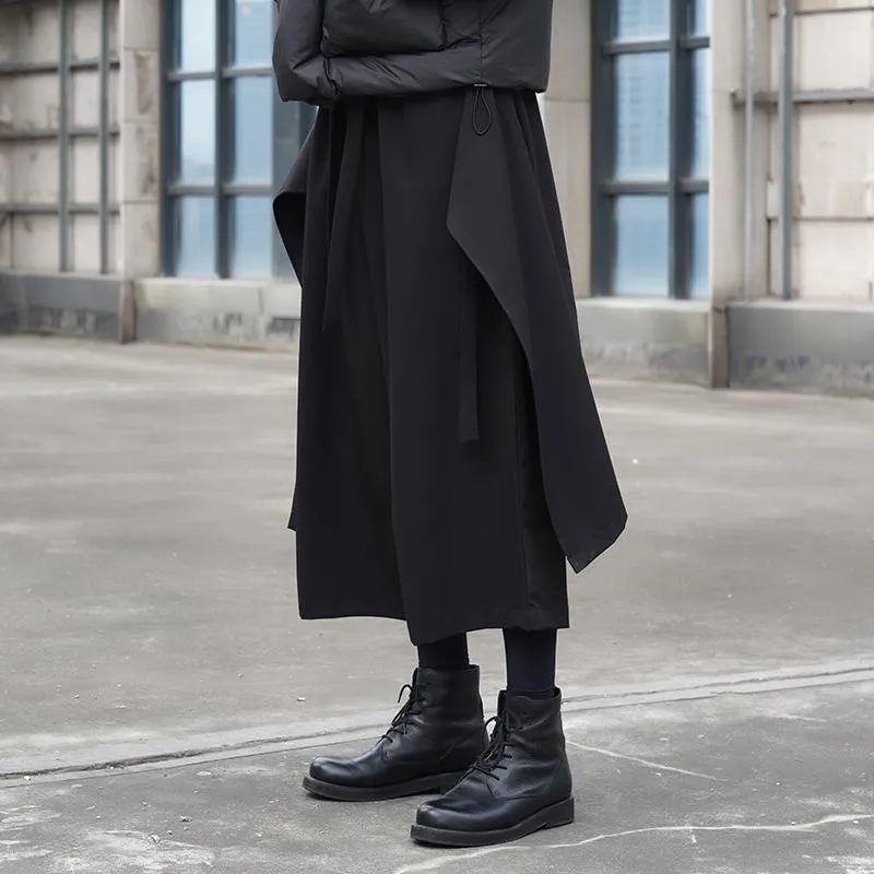 Men Japanese Dark Casual Loose Wide-leg Cropped Culottes