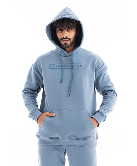 Men's Black Digital Printed Winter Hoodie - Blue