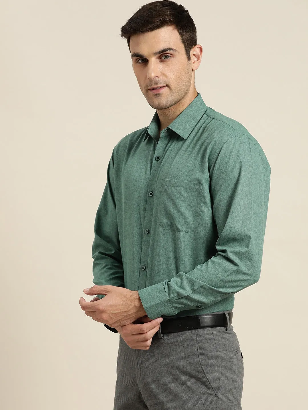 Men's Cotton Bottle Green Casual Shirt