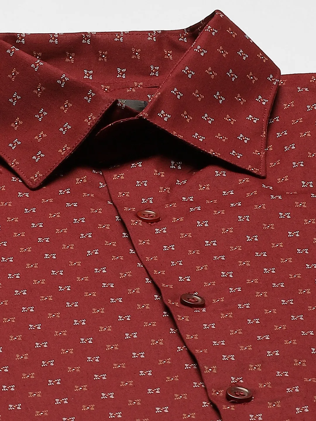 Mens Cotton Maroon & Multi Printed Formal Shirt - Sojanya