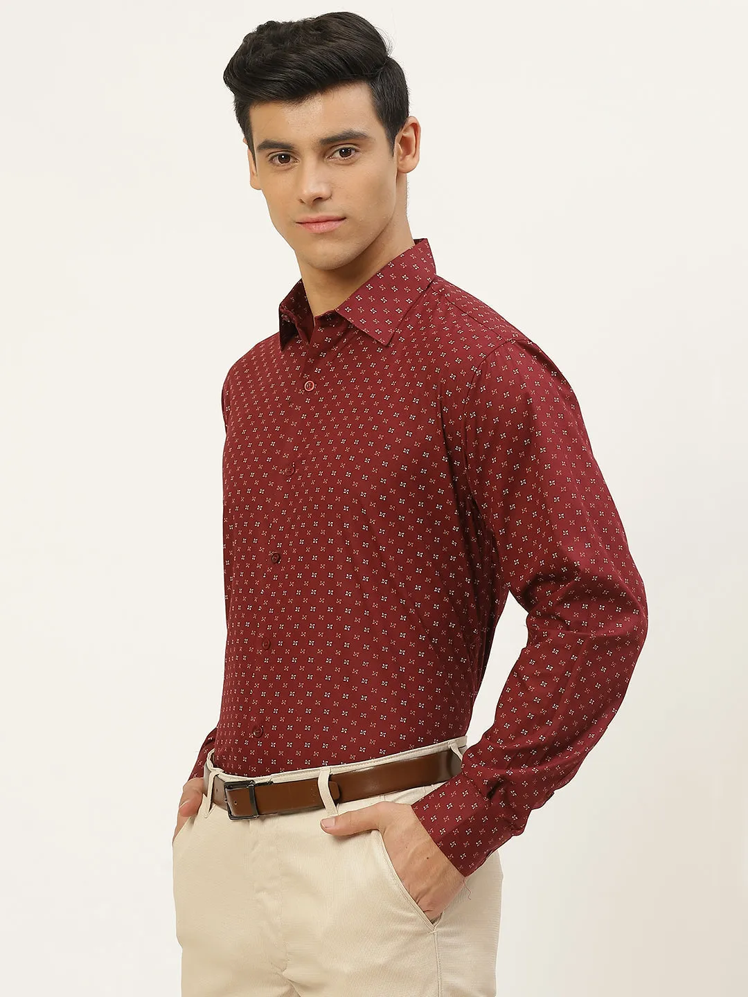 Mens Cotton Maroon & Multi Printed Formal Shirt - Sojanya