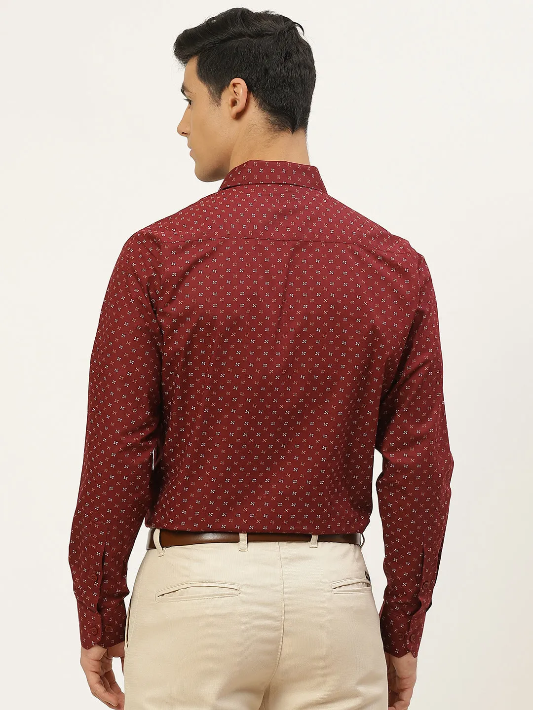 Mens Cotton Maroon & Multi Printed Formal Shirt - Sojanya