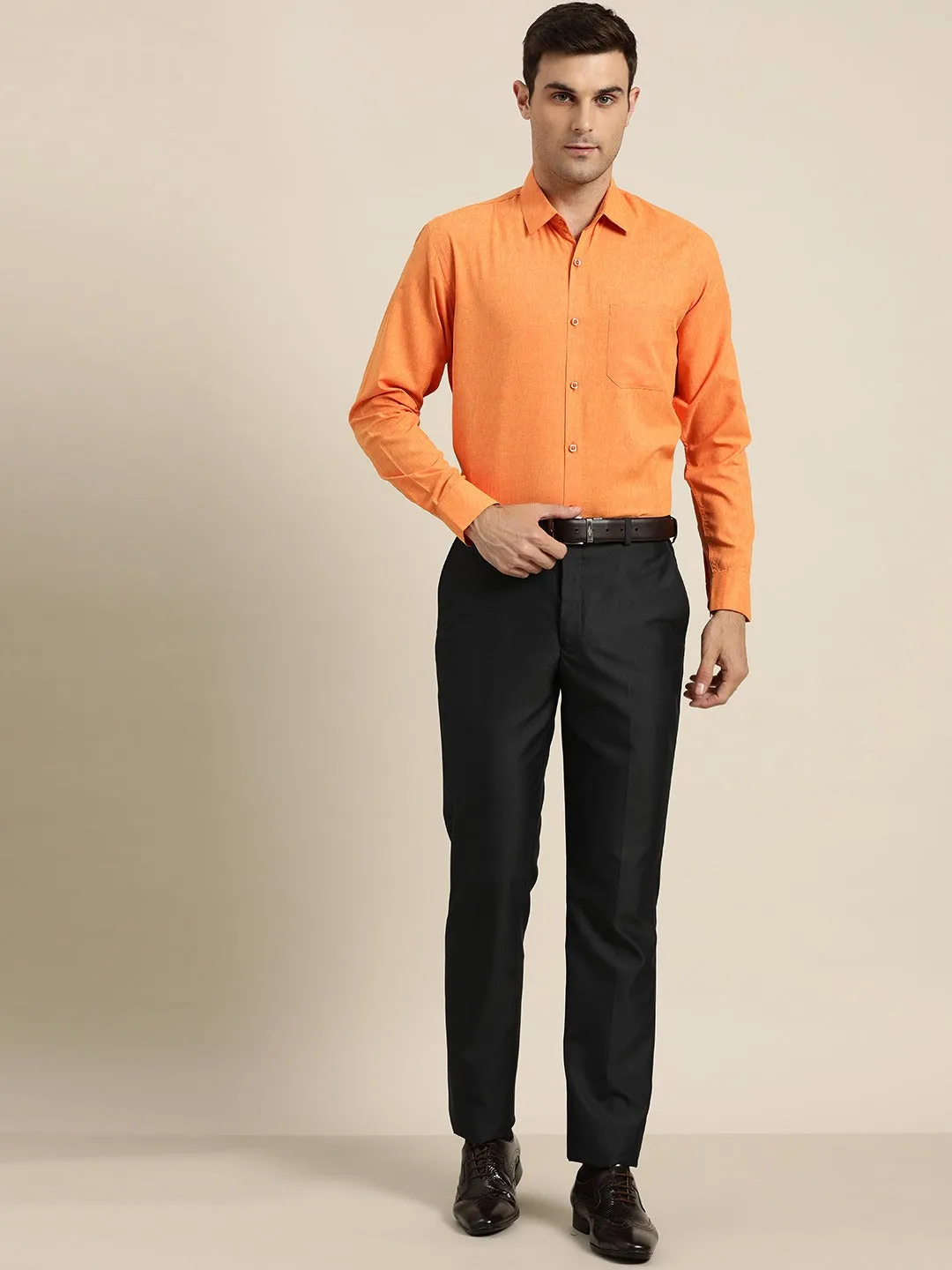 Men's Cotton Orange Casual Shirt