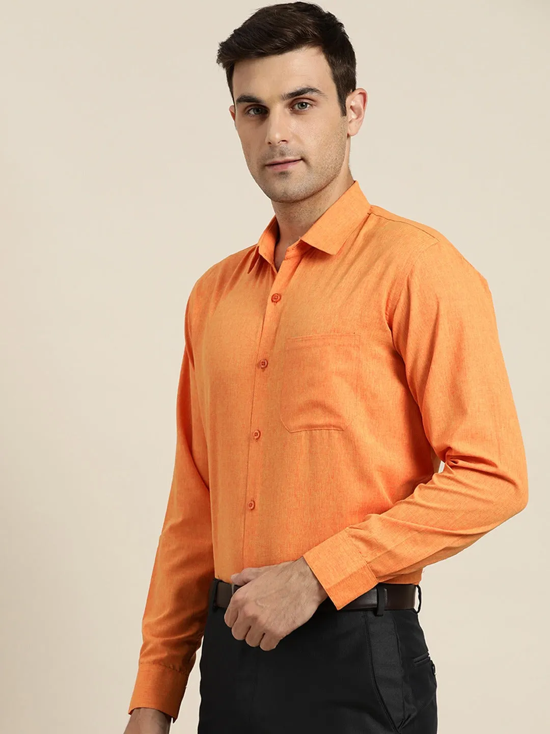 Men's Cotton Orange Casual Shirt