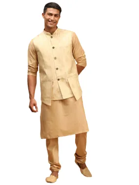 Men's Gold And Rose Gold Viscose Jacket, Kurta And Pyjama Set - Shrestha By Vastramay