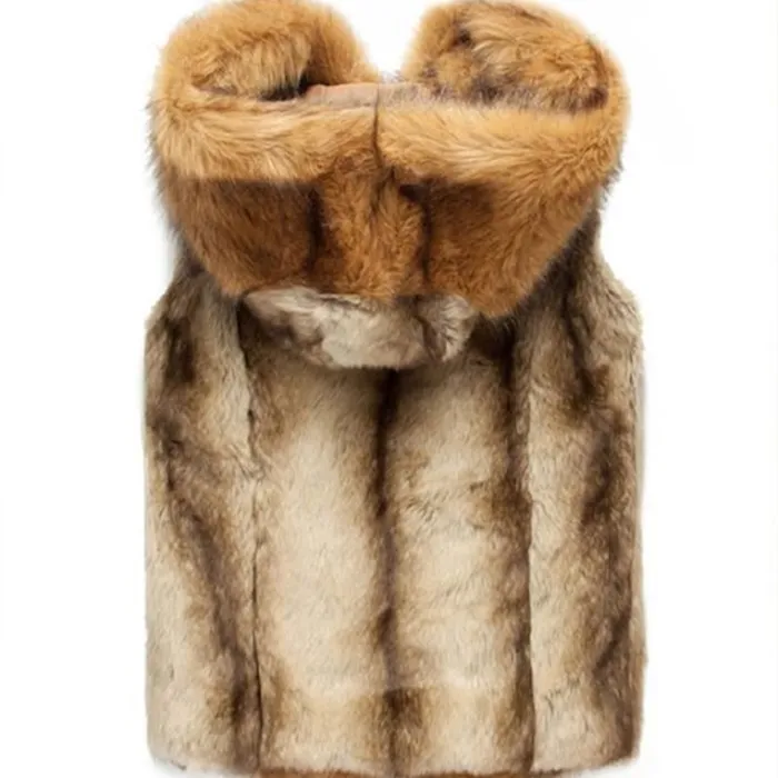 Men's Hooded Faux Fur Vest