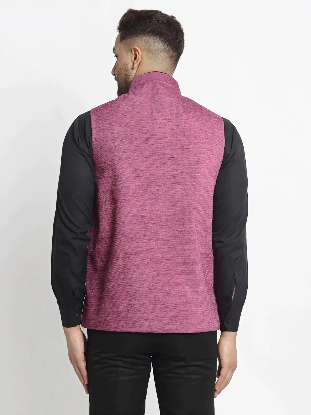 Men'S Purple Solid Nehru Jacket With Square Pocket