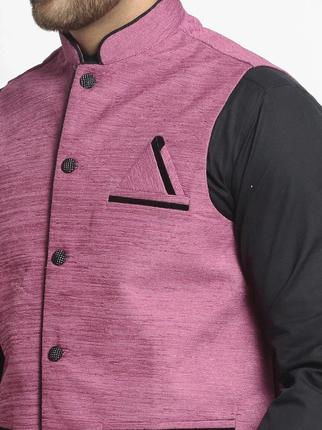 Men'S Purple Solid Nehru Jacket With Square Pocket