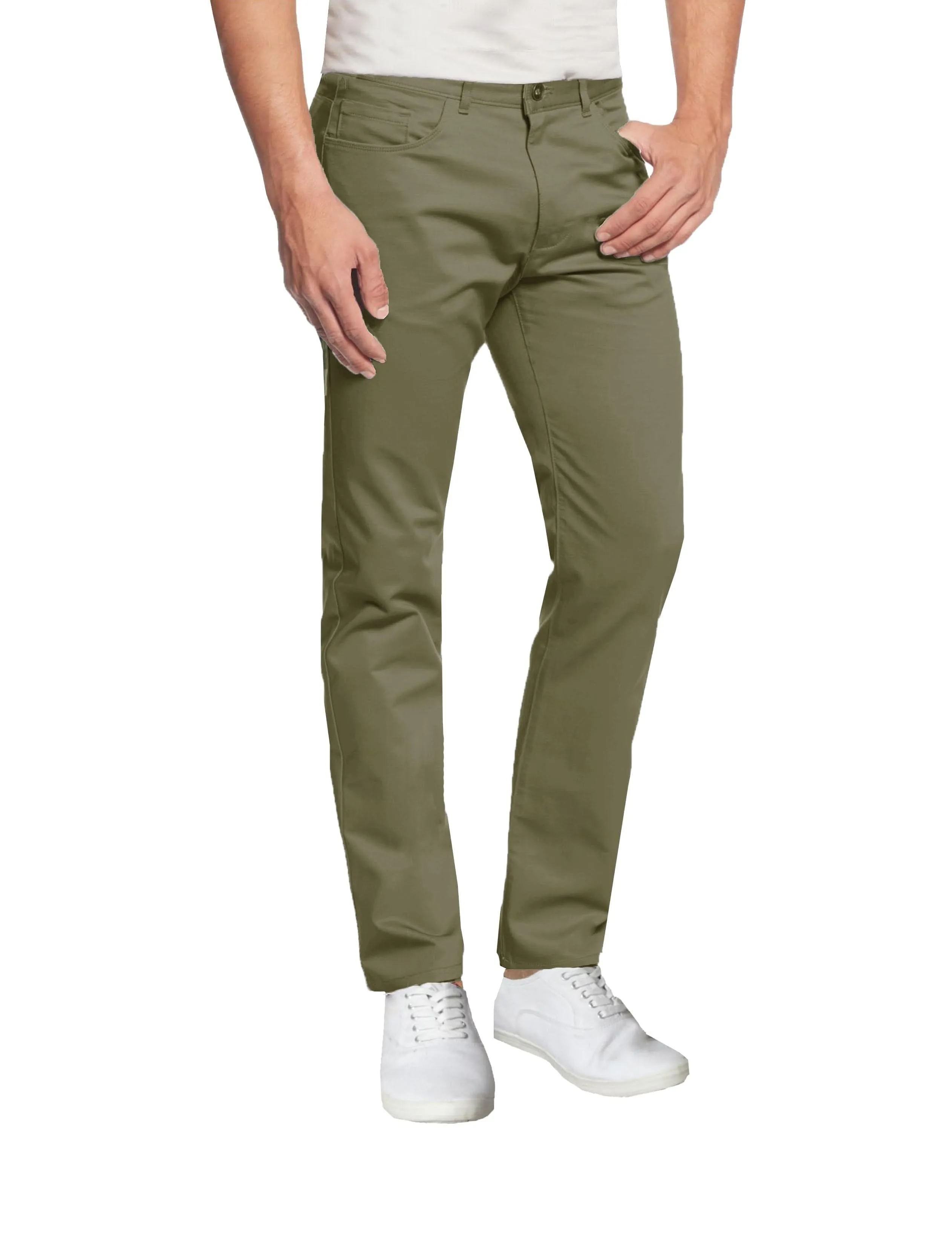 Men's Slim Fitting Cotton Stretch 5-Pocket Chino Pants (Sizes, 30-42)