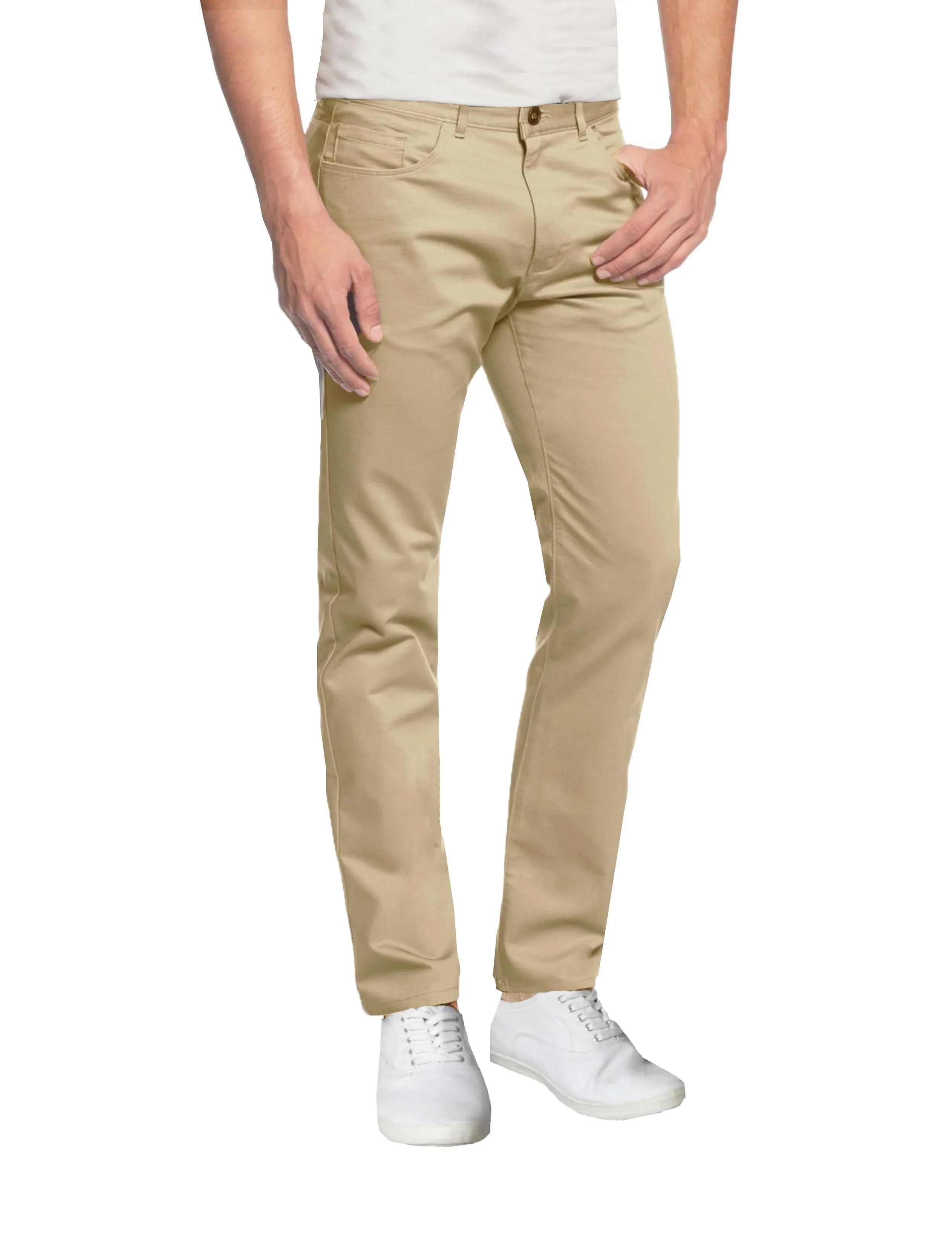 Men's Slim Fitting Cotton Stretch 5-Pocket Chino Pants (Sizes, 30-42)