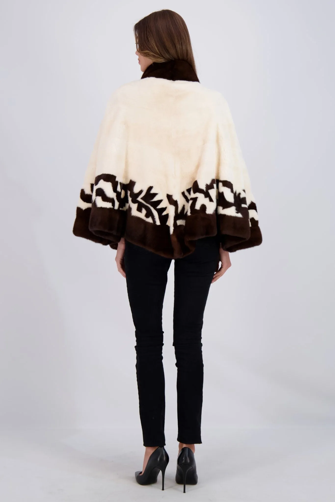 MINK ASYMMETRIC JACKET WITH STAND COLLAR, INTARSIA DETAIL